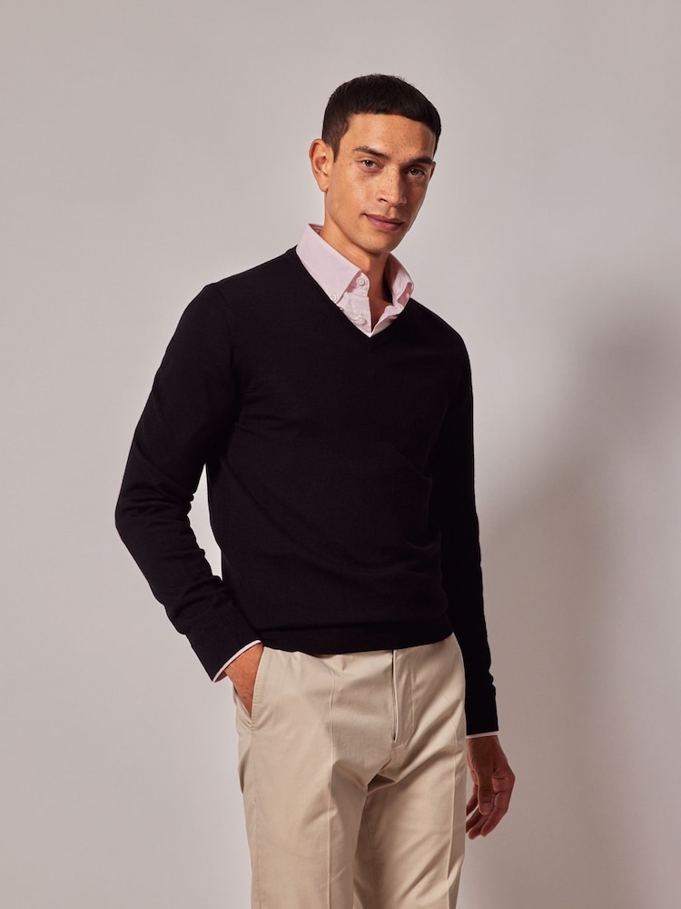 Hawes & Curtis V-Neck Merino Black Jumper - Image 1 of 3