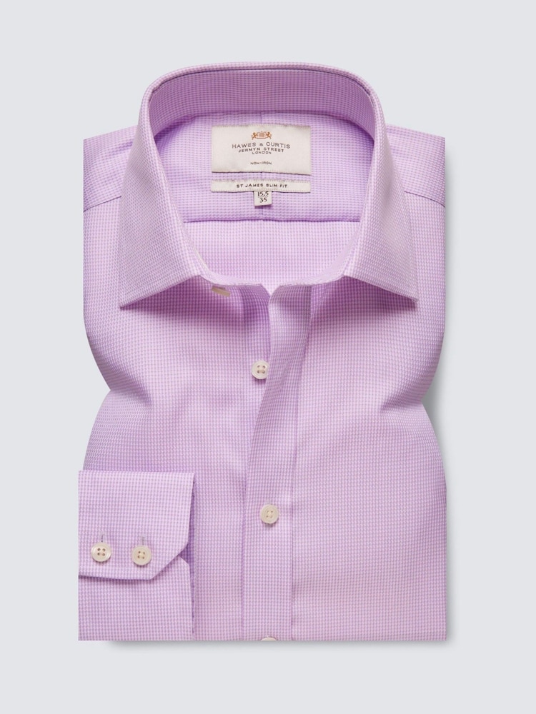 Hawes & Curtis Slim Non-Iron Dogtooth 100% Cotton Purple Shirt - Image 2 of 3