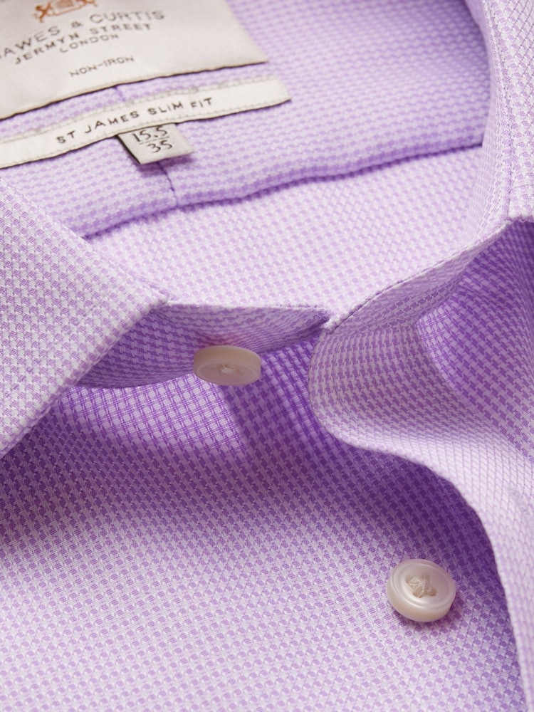 Hawes & Curtis Slim Non-Iron Dogtooth 100% Cotton Purple Shirt - Image 3 of 3