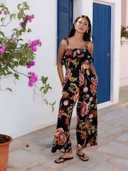 Black/Pink Bandeau Jersey Wide Leg Jumpsuit - Image 1 of 9