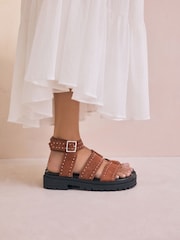 Tan Brown Suede Forever Comfort® Chunky Studded Sandals - Image 1 of 9