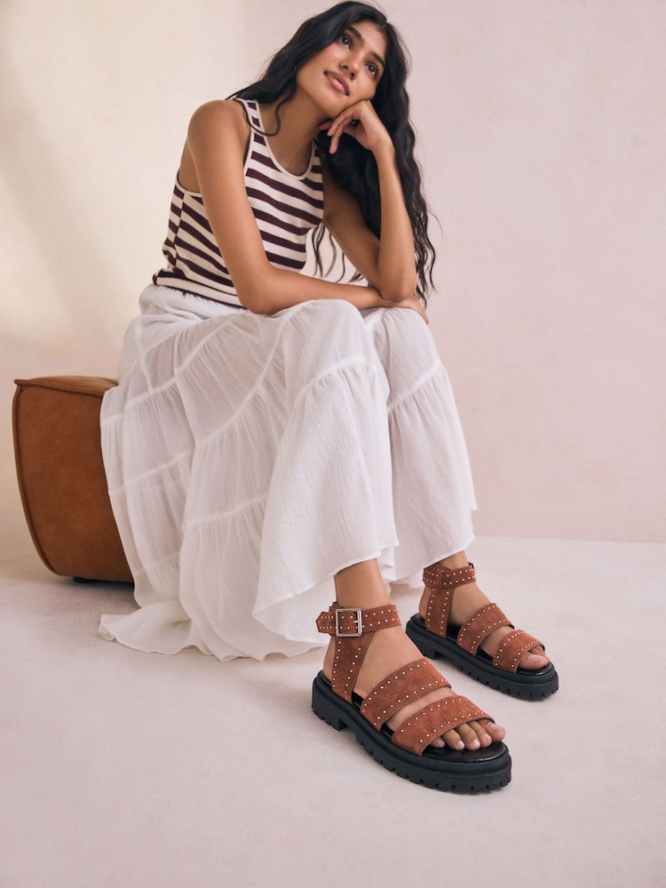 Tan Brown Suede Forever Comfort® Chunky Studded Sandals - Image 2 of 9