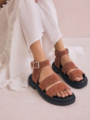 Tan Brown Suede Forever Comfort® Chunky Studded Sandals - Image 3 of 9