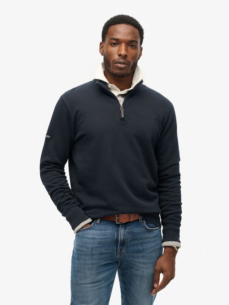 Superdry Blue Core Logo Henley 100% Cotton Sweatshirt - Image 1 of 5