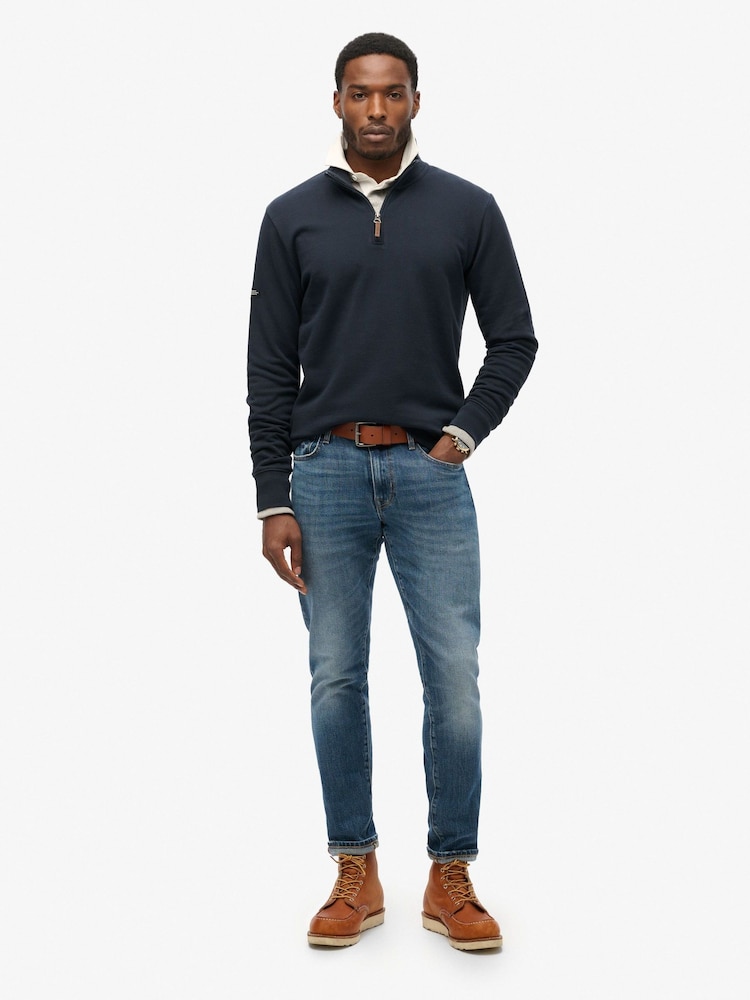 Superdry Blue Core Logo Henley 100% Cotton Sweatshirt - Image 2 of 5