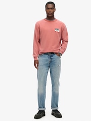 Superdry Pink Pink Mechanic Loose Fit Crew 100% Cotton Sweatshirt - Image 2 of 3