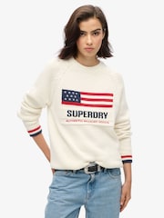 Superdry Cream Americana Crew Knit Jumper - Image 1 of 3
