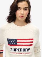 Superdry Cream Americana Crew Knit Jumper - Image 2 of 3