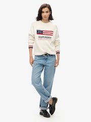 Superdry Cream Americana Crew Knit Jumper - Image 3 of 3