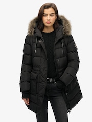 Superdry Black Everest Mid Faux Fur Puffer Jacket - Image 1 of 4