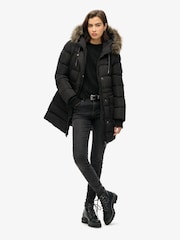 Superdry Black Everest Mid Faux Fur Puffer Jacket - Image 2 of 4