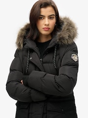 Superdry Black Everest Mid Faux Fur Puffer Jacket - Image 4 of 4