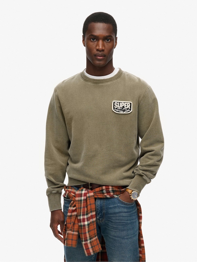Superdry Green Mechanic Loose Fit Crew Sweatshirt - Image 1 of 3