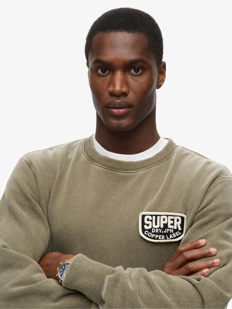 Superdry Green Mechanic Loose Fit Crew Sweatshirt - Image 3 of 3