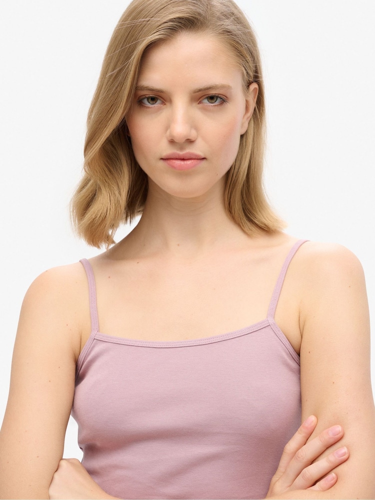 Superdry Pink Fine Rib Cami 100% Cotton Vest Top - Image 3 of 3