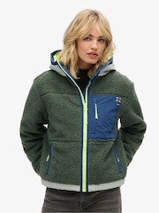 Superdry Green Vintage Hooded Sherpa Jacket - Image 1 of 3