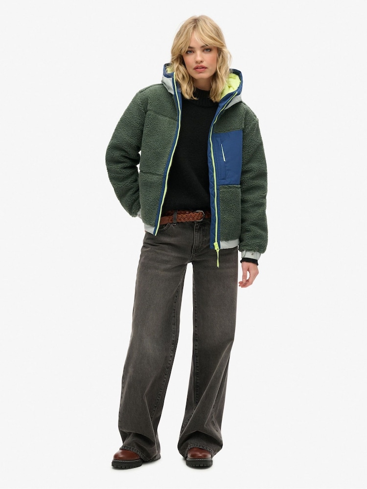 Superdry Green Vintage Hooded Sherpa Jacket - Image 2 of 3