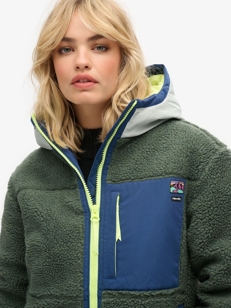 Superdry Green Vintage Hooded Sherpa Jacket - Image 3 of 3