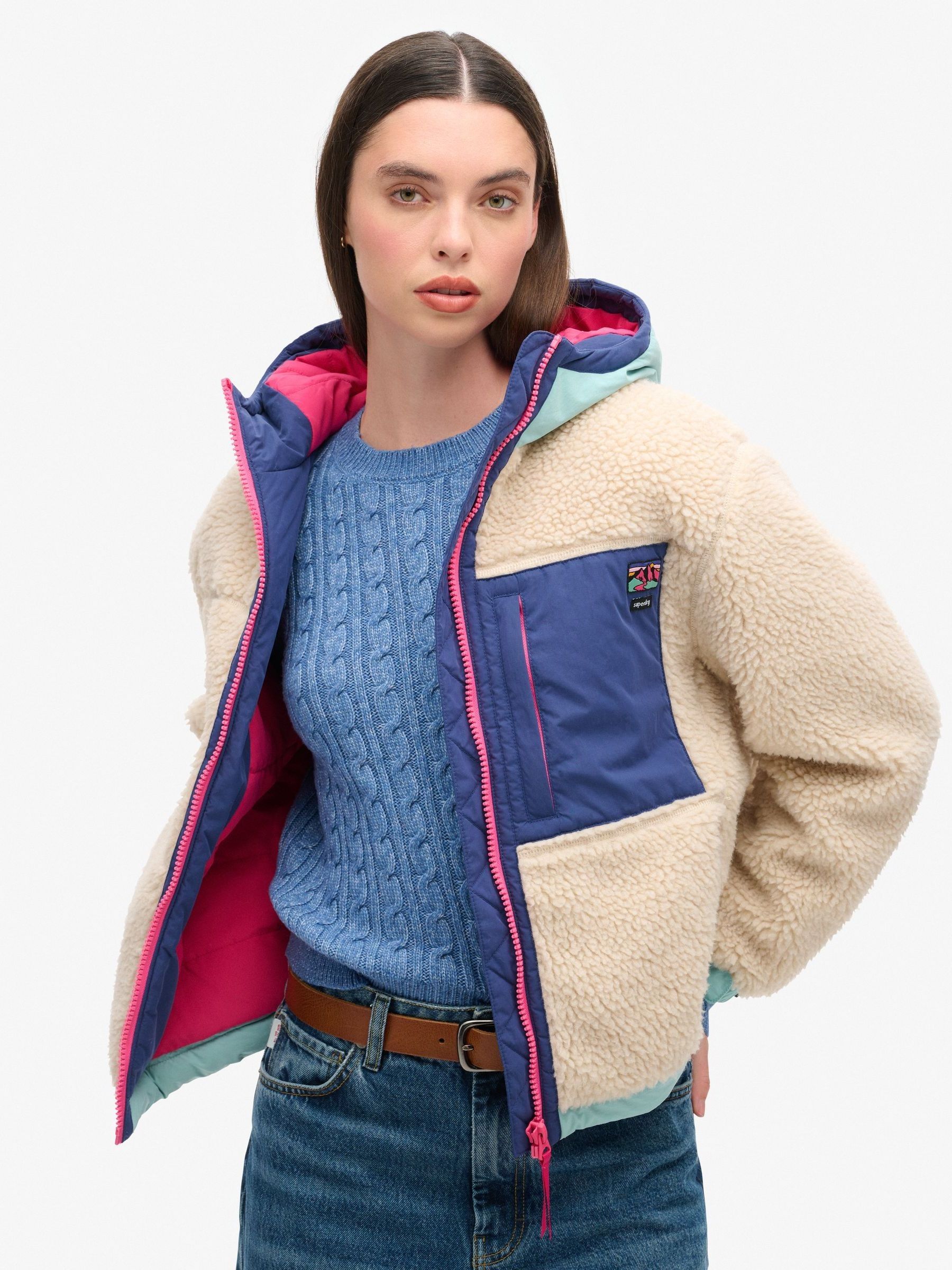 注目ショップ・ブランドのギフト Buy Superdry Cream Vintage Hooded Sherpa Jacket from Next USA ミュージシャン