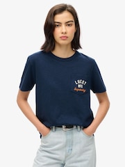 Superdry Blue Workwear Embroider Pocket 100% Cotton T-Shirt - Image 1 of 3