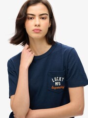 Superdry Blue Workwear Embroider Pocket 100% Cotton T-Shirt - Image 3 of 3