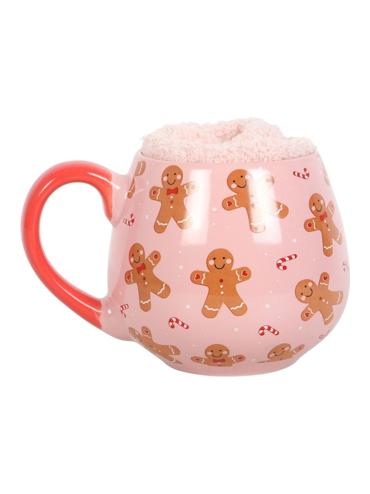 Something Different Pink and Brown Gingerbread Christmas Mug and Socks Set - Image 2 of 3