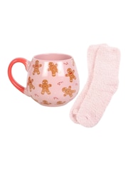Something Different Pink and Brown Gingerbread Christmas Mug and Socks Set - Image 3 of 3