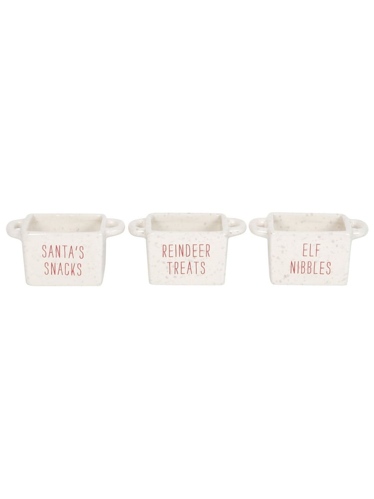 Something Different White Set of 3 Ceramic Christmas Snack Bowls - Image 2 of 4
