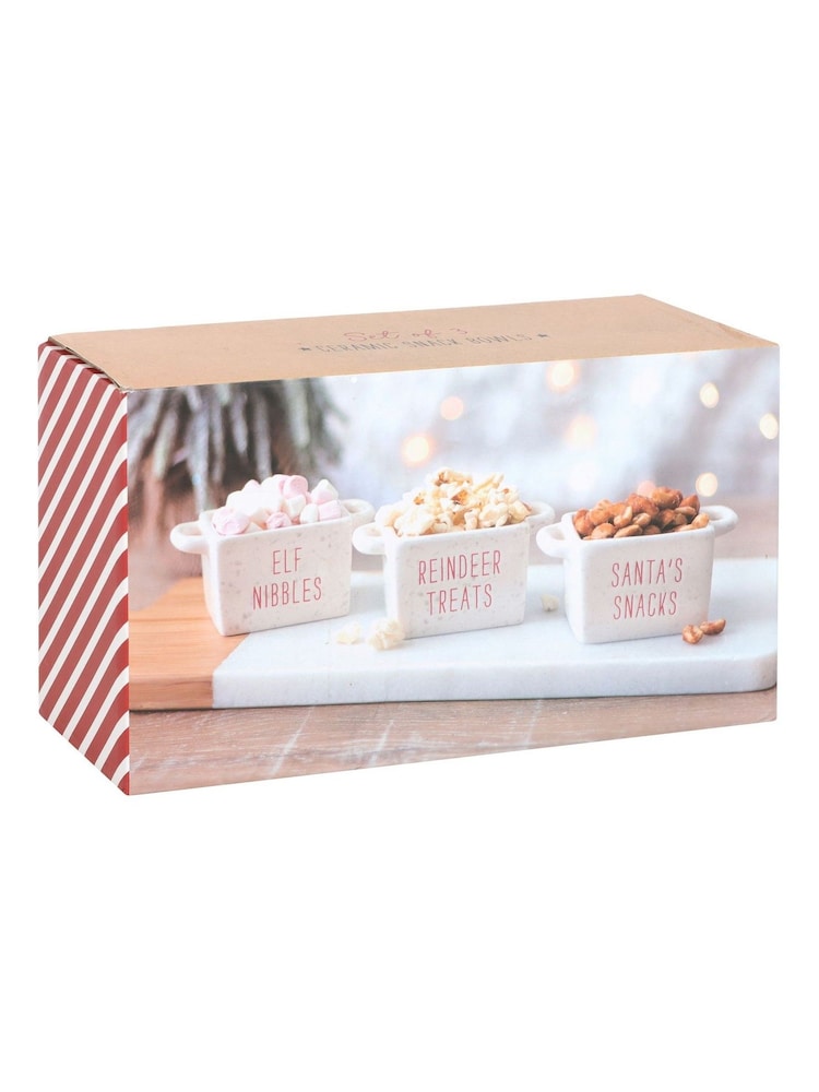 Something Different White Set of 3 Ceramic Christmas Snack Bowls - Image 4 of 4