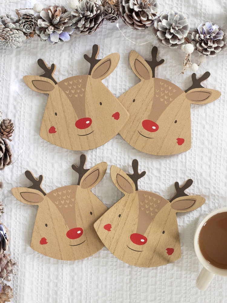 Something Different Set of 4 Brown Reindeer Christmas Coasters - Image 1 of 3