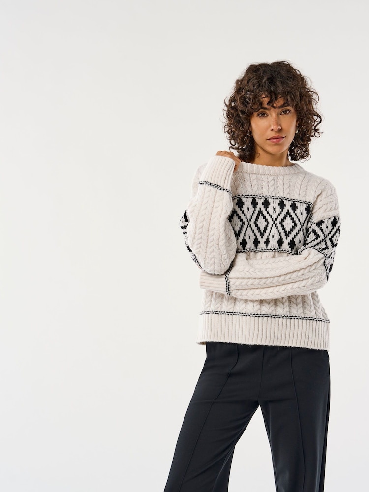 ONLY Natural Cosy Fairisle Knitted Christmas Jumper - Image 2 of 9