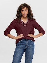 ONLY Burgundy V-Neck Jumper - Image 1 of 5