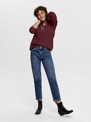 ONLY Burgundy V-Neck Jumper - Image 3 of 5