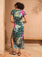 Love & Roses Green Animal Tropical Belted Jersey Midi Dress - Image 3 of 4
