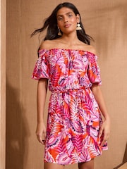 Love & Roses Orange Tropical Print Bardot Jersey Mini Dress - Image 3 of 4