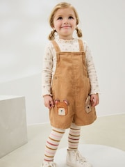 Tan Brown Corduroy Bear Print Dungarees Set (3mths-7yrs) - Image 1 of 4