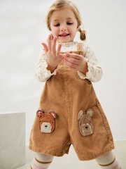Tan Brown Corduroy Bear Print Dungarees Set (3mths-7yrs) - Image 2 of 4