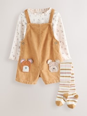 Tan Brown Corduroy Bear Print Dungarees Set (3mths-7yrs) - Image 5 of 12