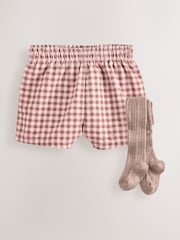 Pink Gingham Corduroy Shorts and Tights Set (3mths-7yrs) - Image 5 of 9