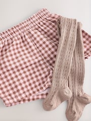 Pink Gingham Corduroy Shorts and Tights Set (3mths-7yrs) - Image 8 of 9