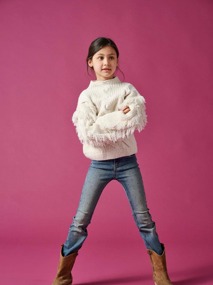 ONLY KIDS Cream Cable Knit High Neck Jumper - Image 1 of 4