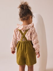 Green Floral Print Corduroy Dungarees Blouse and Tights Set (3mths-7yrs) - Image 3 of 4
