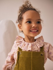 Green Floral Print Corduroy Dungarees Blouse and Tights Set (3mths-7yrs) - Image 4 of 4