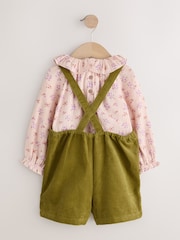 Green Floral Print Corduroy Dungarees Blouse and Tights Set (3mths-7yrs) - Image 7 of 13