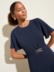 Friends Like These Navy Blue Sleeveless Drop Pleated Waist Midi Dress - Image 1 of 4