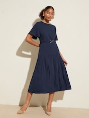 Friends Like These Navy Blue Sleeveless Drop Pleated Waist Midi Dress - Image 2 of 4
