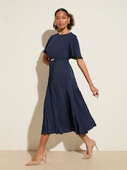 Friends Like These Navy Blue Sleeveless Drop Pleated Waist Midi Dress - Image 3 of 4