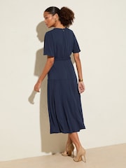 Friends Like These Navy Blue Sleeveless Drop Pleated Waist Midi Dress - Image 4 of 4