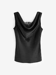 Another Sunday Satin Sleeveless Cowl Neck Top With Lace Insert - תמונה 3 מתוך 3