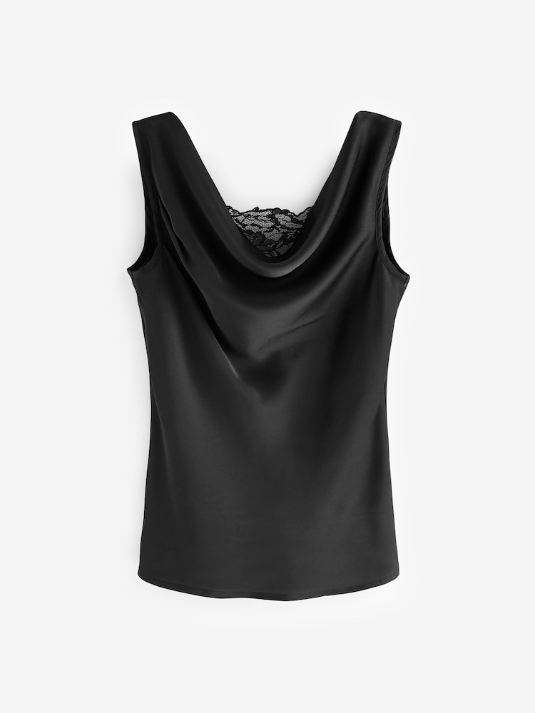 Another Sunday Satin Sleeveless Cowl Neck Top With Lace Insert - תמונה 3 מתוך 3